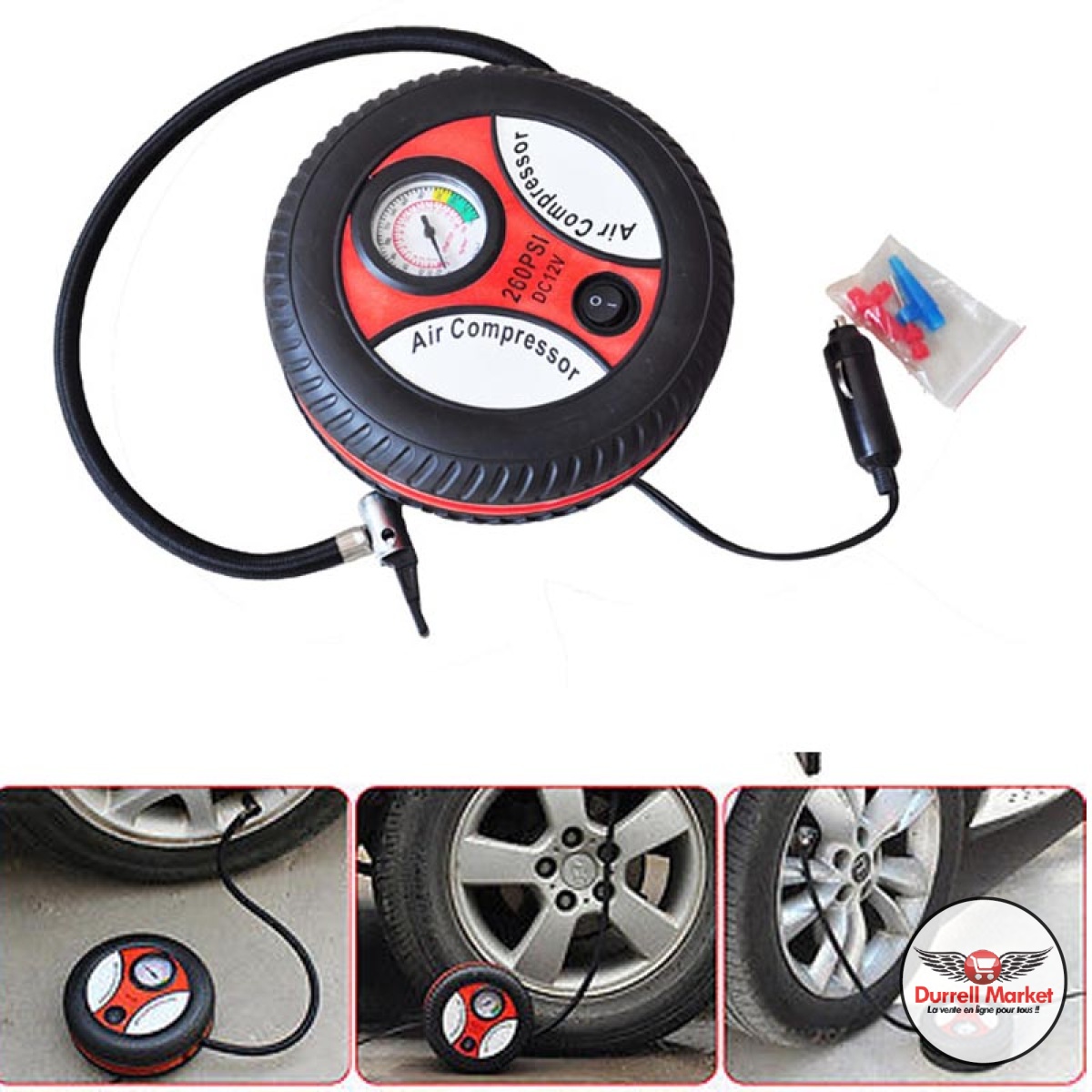 Compresseur Air Portatif AUTDER 180PSI - Sans Fil 21V Ou 12V DC - Gonfleur Pneus Voiture, Vélos, Ballons - Avec Écran LED Et Accessoires